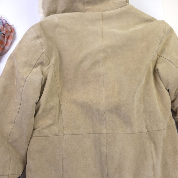 Charles Klein Luxurious Leather Tan and Cream Fleece Coat Size L - Picture 12 of 16